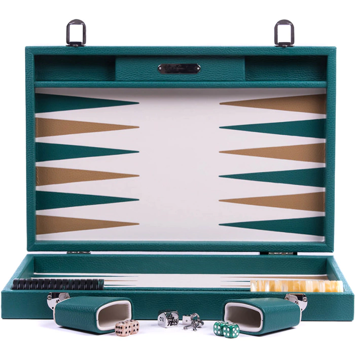 Exclusive backgammon set "Baptiste" made of leather, green, large